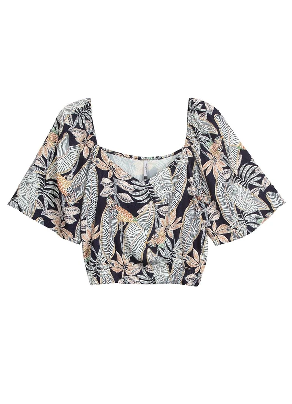 Marialícia - Blusa Feminina Cropped Estampada Azul 4