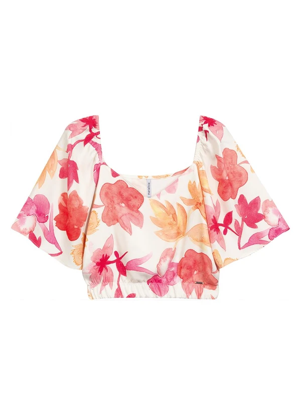 Marialícia - Blusa Feminina Cropped Estampada Bege 5