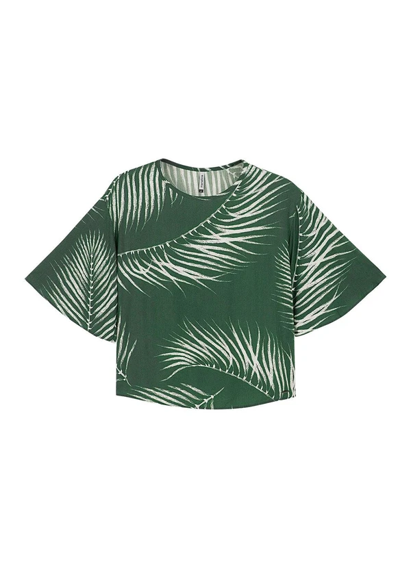 Marialícia - Blusa Feminina Curta Floral em Viscose Verde 3