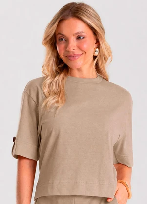 Rovitex - Blusa Feminina de Manga Curta Marrom - ROVITEX