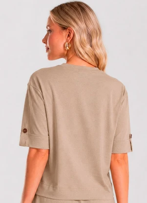 Rovitex - Blusa Feminina de Manga Curta Marrom - ROVITEX