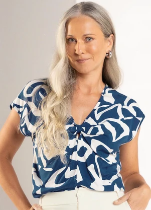 Marialícia Blusa Feminina de Viscose Azul