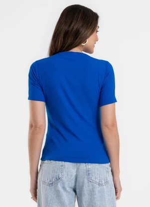Rovitex - Blusa Feminina Decote Canoa Básica Ribana Azul - ROVITEX