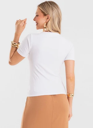 Rovitex - Blusa Feminina Decote Canoa Básica Ribana Branco - ROVITEX