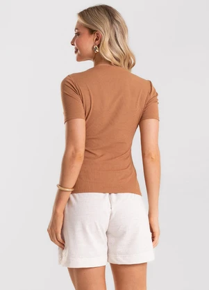 Rovitex - Blusa Feminina Decote Canoa Básica Ribana Marrom - ROVITEX