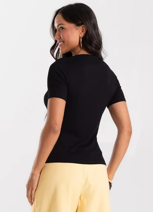 Rovitex - Blusa Feminina Decote Canoa Básica Ribana Preto - ROVITEX