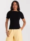 Rovitex - Blusa Feminina Decote Canoa Básica Ribana Branco - variação: Preto
