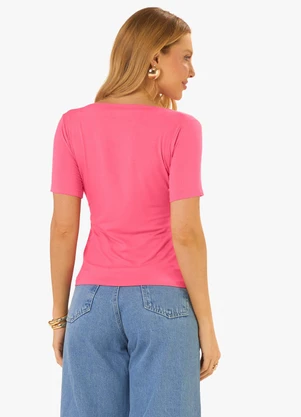 Rovitex - Blusa Feminina Decote Canoa Básica Ribana Rosa - ROVITEX