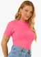 Rovitex - Blusa Feminina Decote Canoa Básica Ribana Branco - variação: Rosa