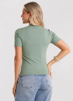 Rovitex - Blusa Feminina Decote Canoa Básica Ribana Verde - ROVITEX
