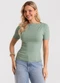 Rovitex - Blusa Feminina Decote Canoa Básica Ribana Branco - variação: Verde