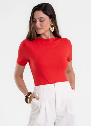 Rovitex - Blusa Feminina Decote Canoa em Ribana Vermelho - ROVITEX