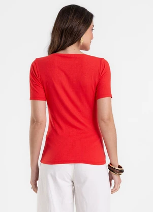 Rovitex - Blusa Feminina Decote Canoa em Ribana Vermelho - ROVITEX