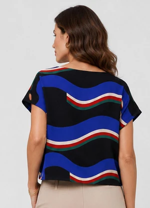 Infinita Cor - Blusa Feminina Decote Canoa Estampado Preto - INFINITA COR