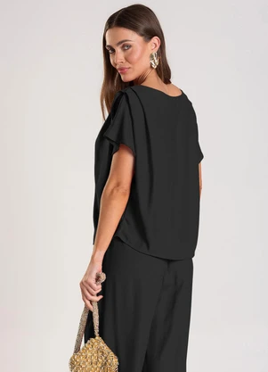 Dianna - Blusa Feminina Decote Canoa Preto - DIANNA