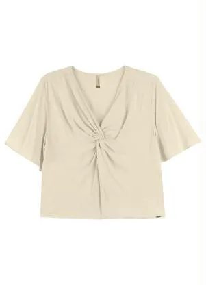 Blusa Feminina Decote com Torção Marialícia (Bege) - MARIALÍCIA