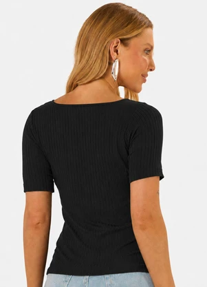 Infinita Cor - Blusa Feminina Decote em U Preto - INFINITA COR