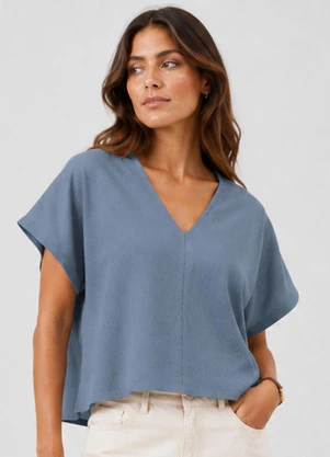 Infinita Cor - Blusa Feminina Decote em V Azul - INFINITA COR