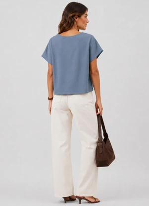 Infinita Cor - Blusa Feminina Decote em V Azul - INFINITA COR