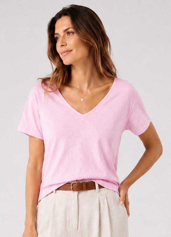 Infinita Cor - Blusa Feminina Decote em V nas Costas Rosa