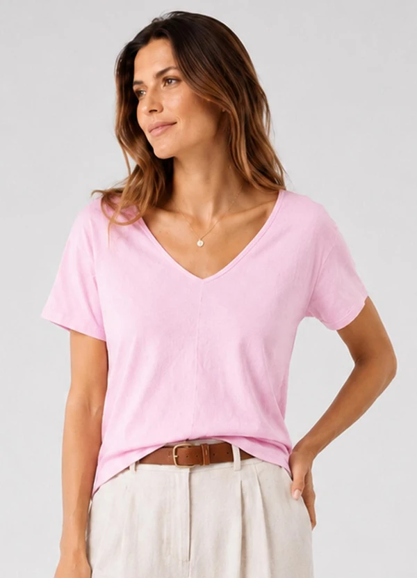 Infinita Cor - Blusa Feminina Decote em V nas Costas Rosa
