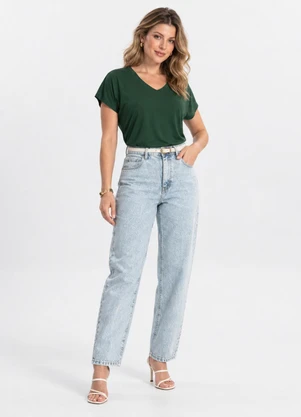Rovitex - Blusa Feminina Decote em V Viscotorcion Verde - ROVITEX