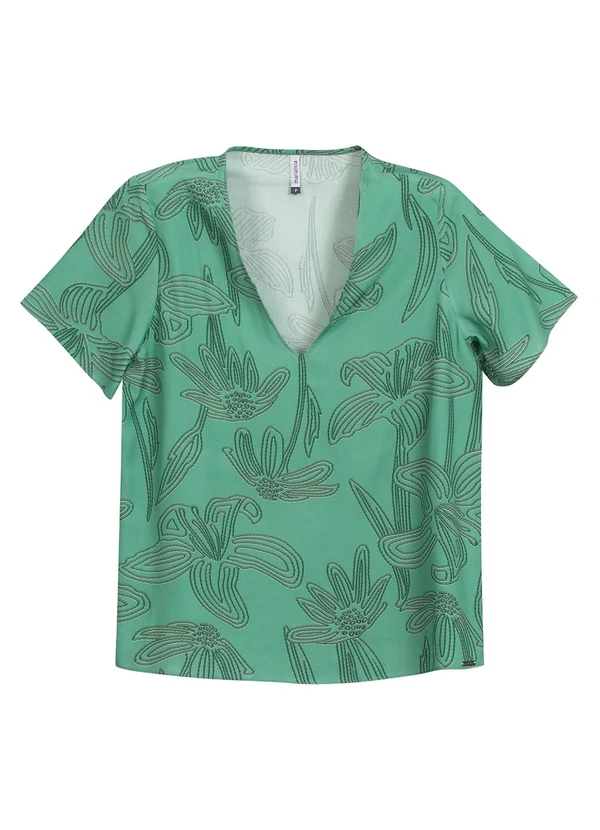 Marialícia - Blusa Feminina Decote V Floral Verde