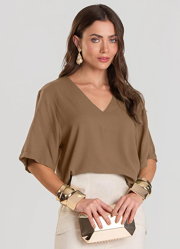 Dianna - Blusa Feminina Decote V Marrom