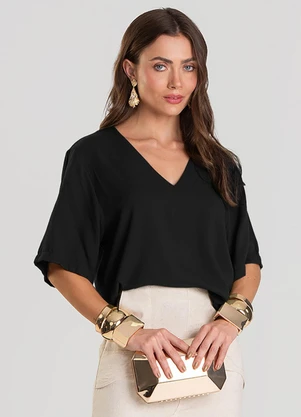 Dianna - Blusa Feminina Decote V Preto - DIANNA