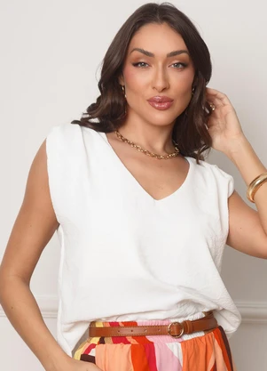 Doce Tom - Blusa Feminina Decote V sem Mangas Branco - DOCE TOM