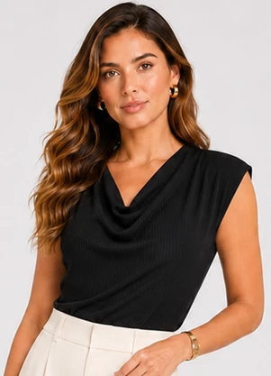 Rovitex - Blusa Feminina Degagê em Ribana Canelada Preto - ROVITEX