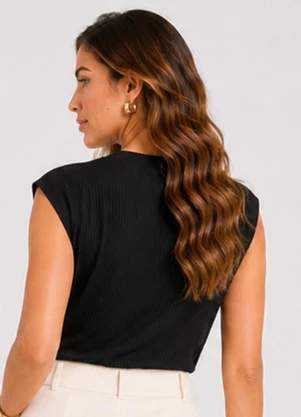 Rovitex - Blusa Feminina Degagê em Ribana Canelada Preto - ROVITEX