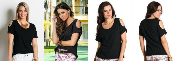 Blusa Feminina Detalhe com Recorte Preta