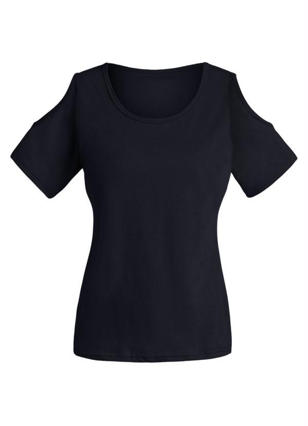 Moda Pop - Blusa Feminina Detalhe com Recorte Preta 12
