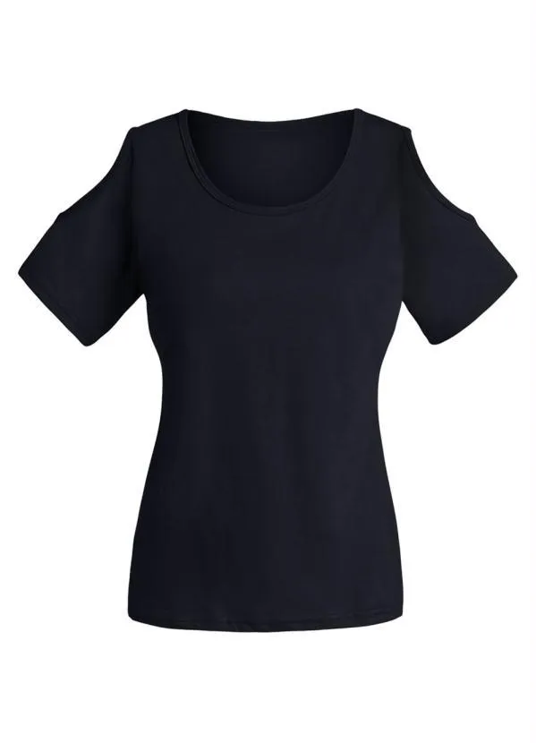 Moda Pop - Blusa Feminina Detalhe com Recorte Preta 12