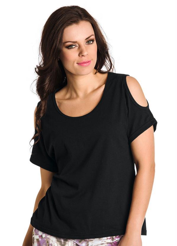 Moda Pop - Blusa Feminina Detalhe com Recorte Preta 3