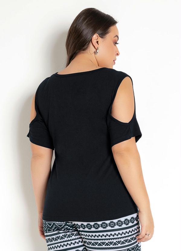 Moda Pop - Blusa Feminina Detalhe com Recorte Preta 9