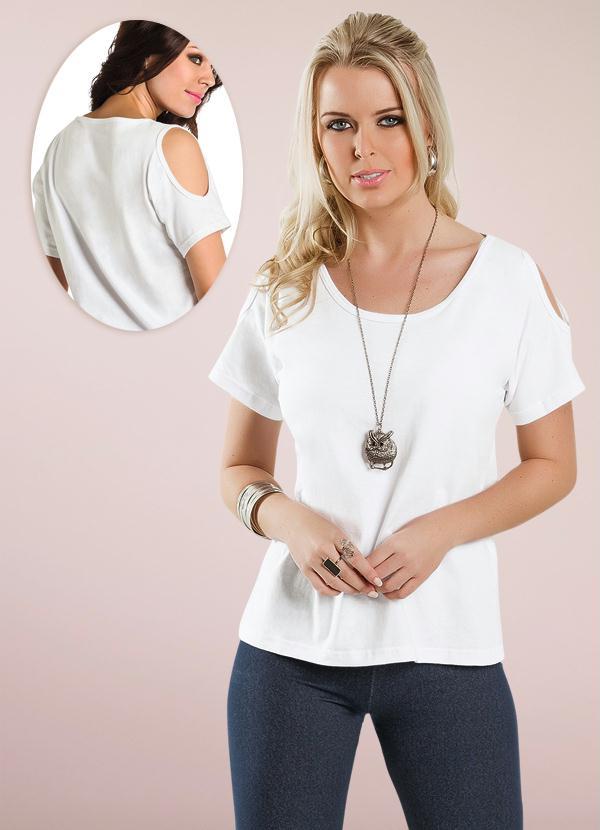Outlet - Blusa Feminina Detalhe com Recortes Branca