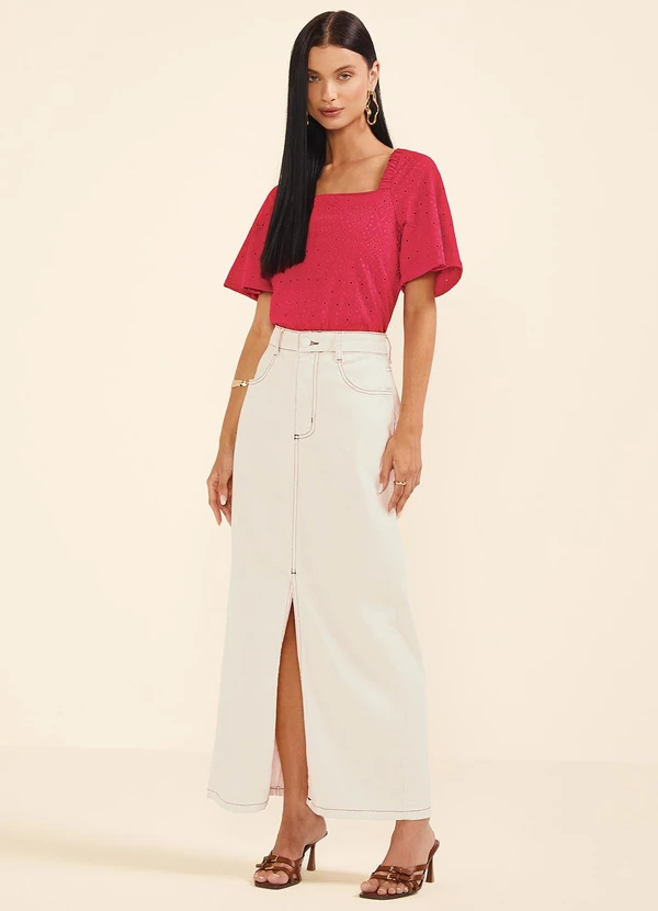 Marialícia - Blusa Feminina Devorê Manga Ampla Vermelho 2