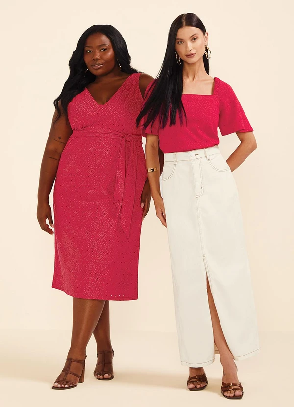 Marialícia - Blusa Feminina Devorê Manga Ampla Vermelho 3