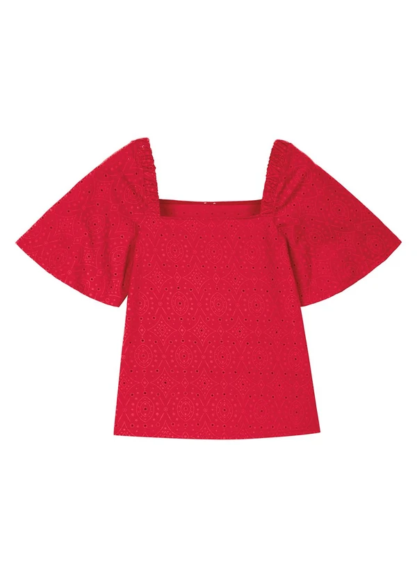 Marialícia - Blusa Feminina Devorê Manga Ampla Vermelho 4
