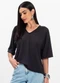 Select - Blusa Feminina Devote V Azul - variação: Preto
