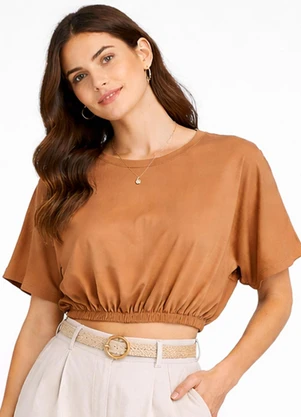 Infinita Cor - Blusa Feminina Elástico na Cintura Bege - INFINITA COR