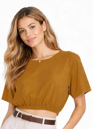 Infinita Cor - Blusa Feminina Elástico na Cintura Marrom - INFINITA COR