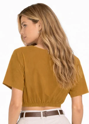 Infinita Cor - Blusa Feminina Elástico na Cintura Marrom - INFINITA COR