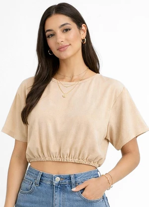 Infinita Cor - Blusa Feminina Elástico na Cintura Marrom - INFINITA COR