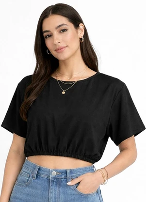 Infinita Cor - Blusa Feminina Elástico na Cintura Preto - INFINITA COR