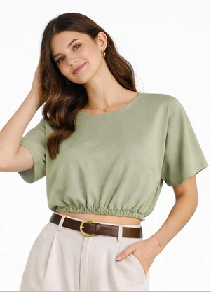 Infinita Cor - Blusa Feminina Elástico na Cintura Verde - INFINITA COR