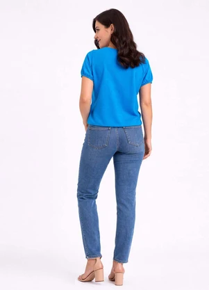 Infinita Cor - Blusa Feminina Elástico nas Mangas Azul - INFINITA COR