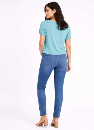 Infinita Cor - Blusa Feminina Elástico nas Mangas Azul - INFINITA COR